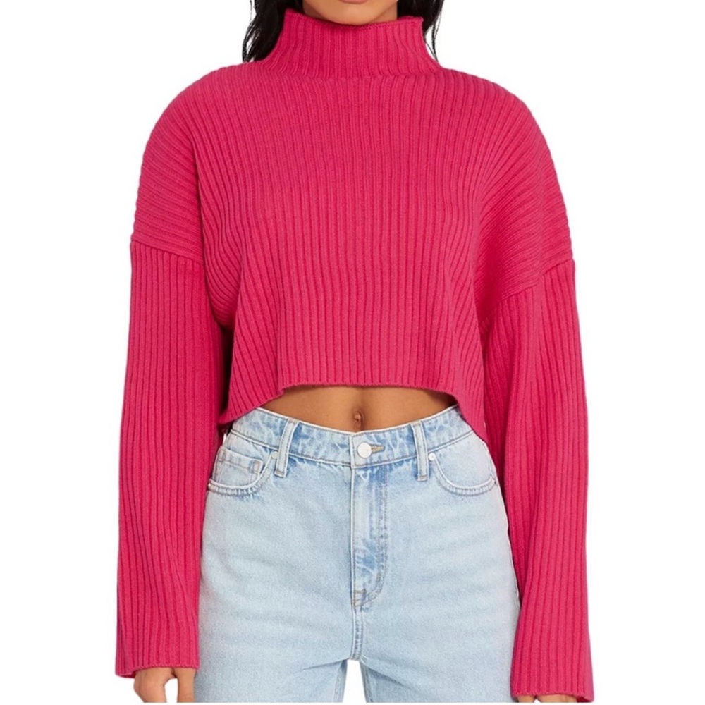 Sanctuary Vibrant Pink Ribbed Turtleneck Sweater